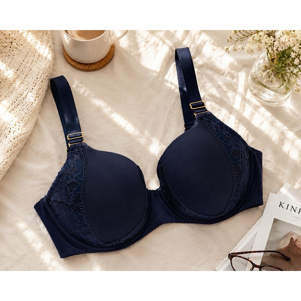 Soma 38DD Navy Blue Full Coverage Underwire Bra Lace Side Panels‎ Comfort Straps